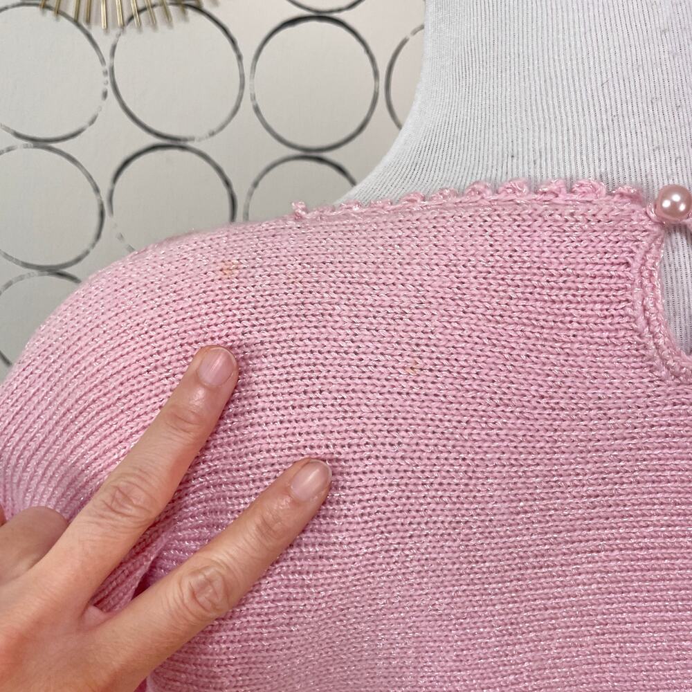 VTG Jaclyn Smith Womens Knit Sweater M Pastel Pink Beaded Coquette Floral Dainty - Picture 13 of 16